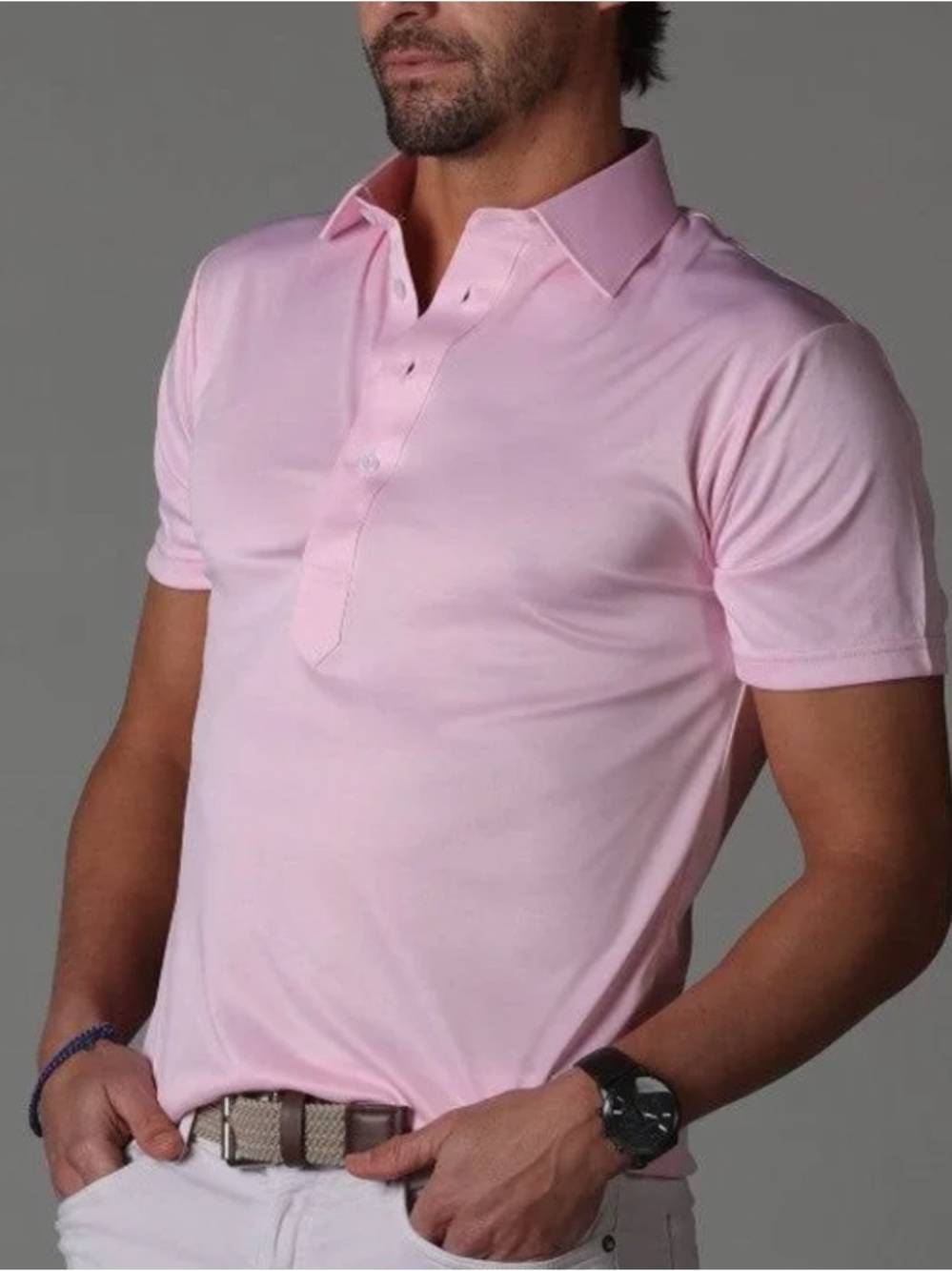 NWT Collars & Co. Semi-Spread Collar Polo Pink Men Size M Pink - Picture 4 of 6